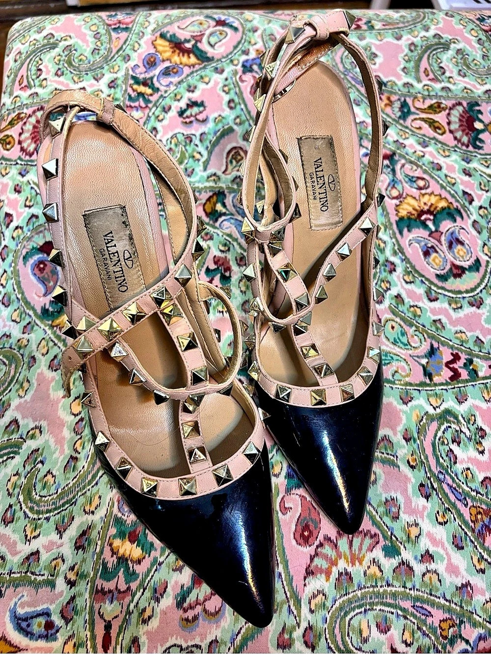 Valentino Rockstud Heels in Black & Pink